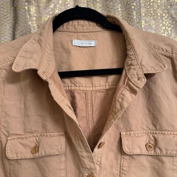 Outerknown S.E.A. Tan Sand Cotton Linen Jumpsuit Short Sleeve Medium - Picture 3 of 14